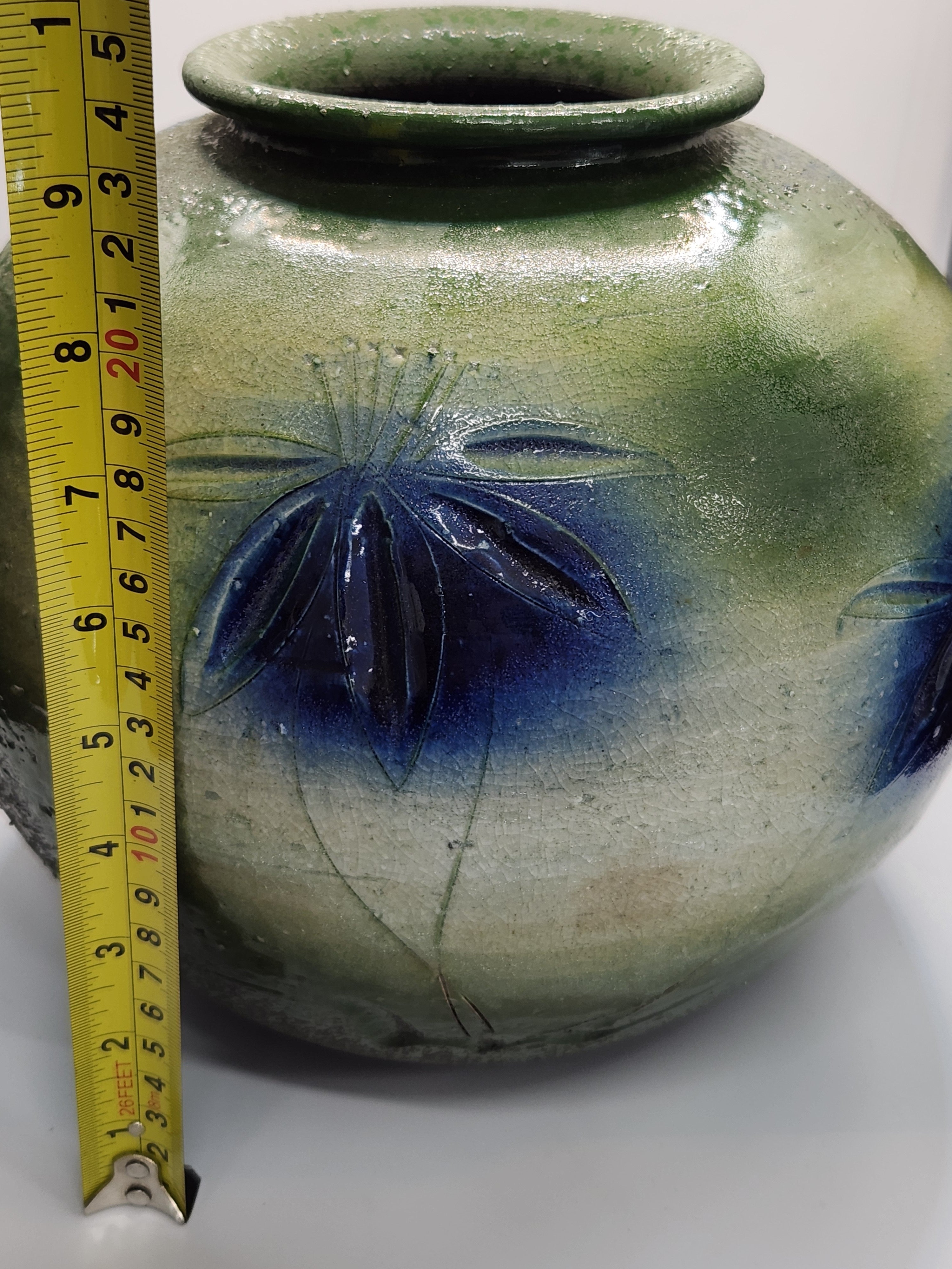 Japanese Handcrafted Green-Glazed Studio Vase