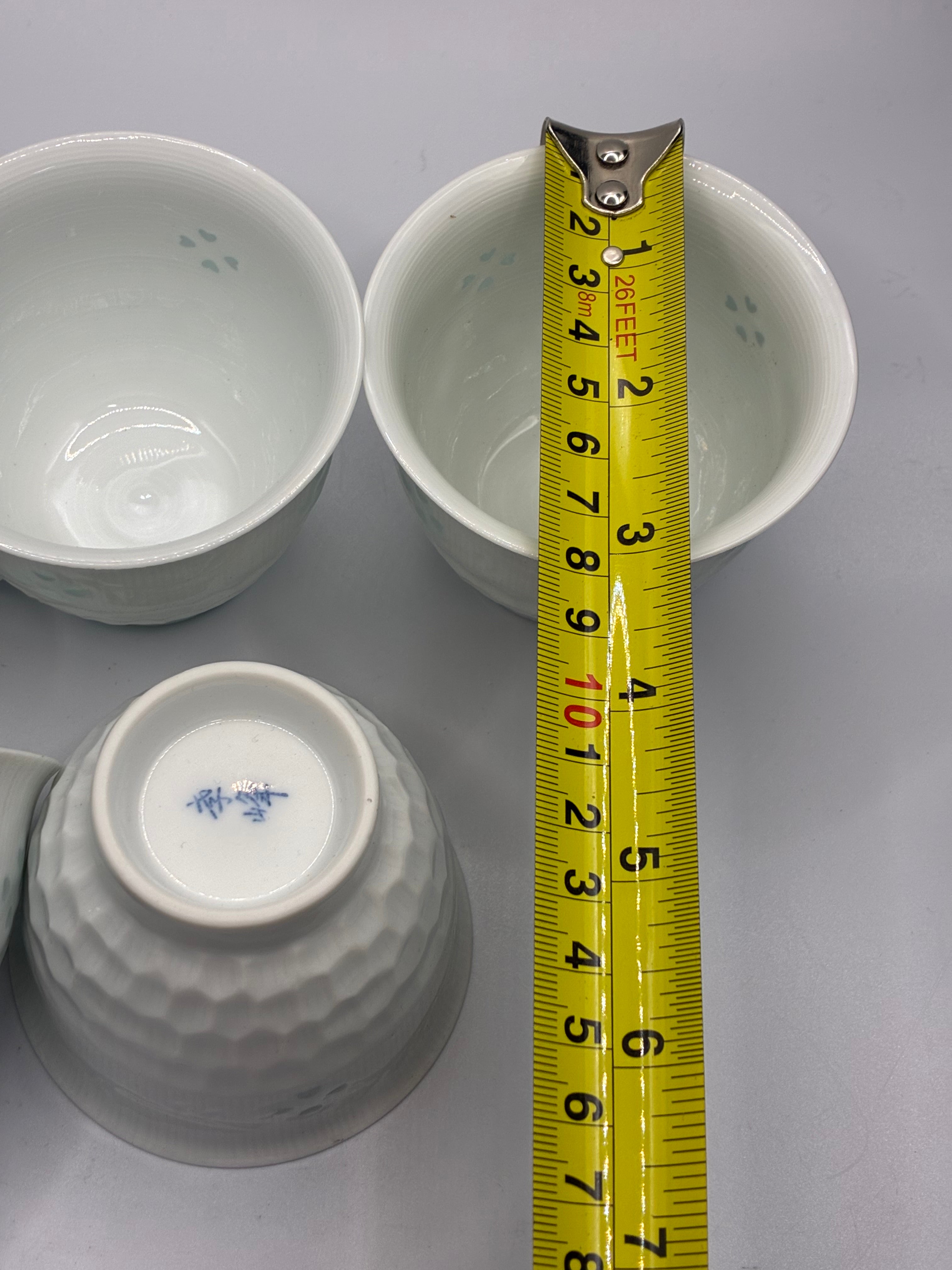 White Porcelain Rice Grain Tea Cup Set (5-Piece) – Translucent Pierced Design