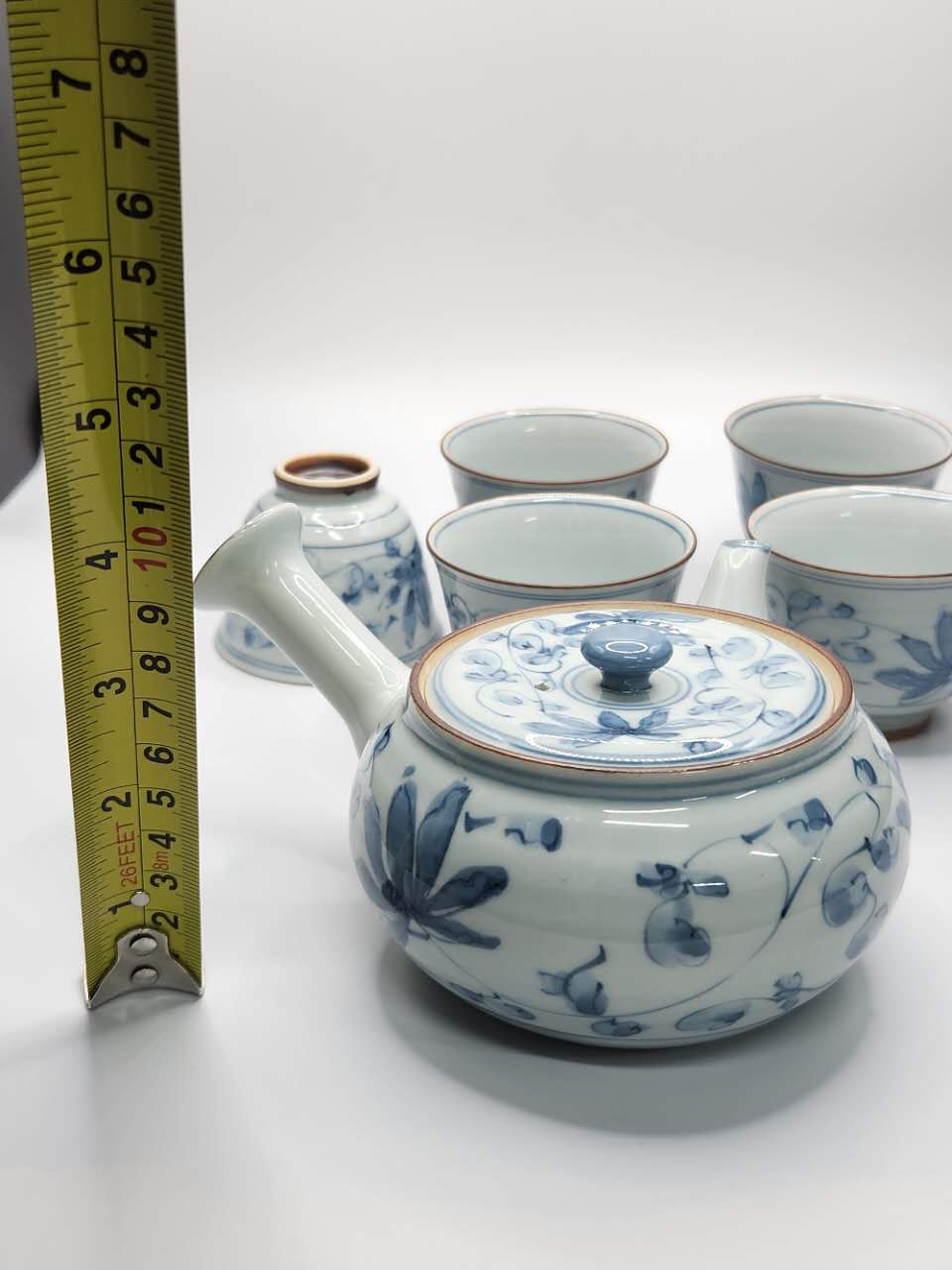 Hand-Painted Blue & White Japanese Teapot Set (1 Teapot + 5 Cups)
