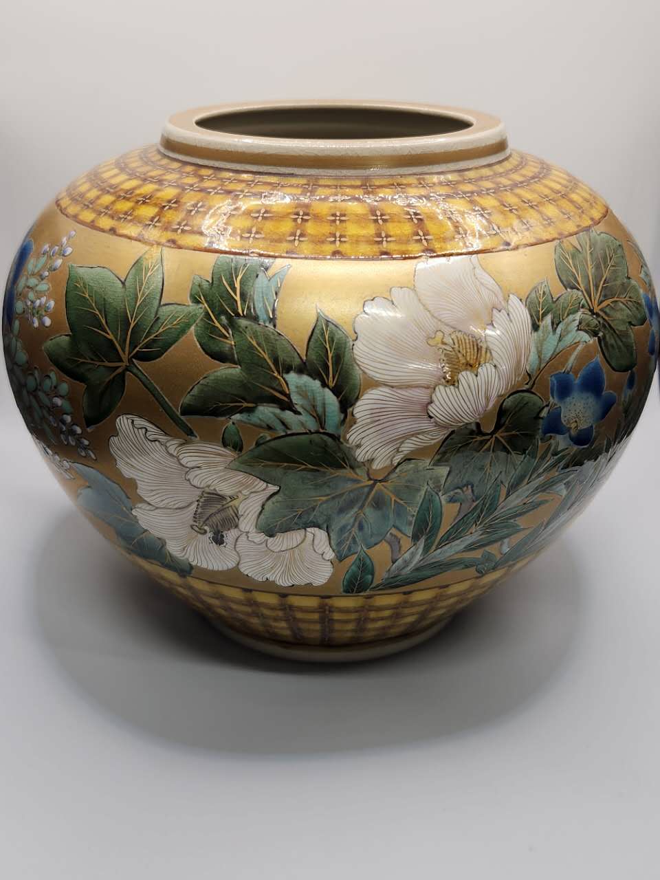 Japanese Hand-Painted Floral Ceramic Vase