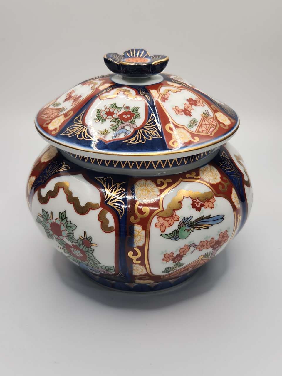 Imari-Style Hand-Painted Lidded Ceramic Jar