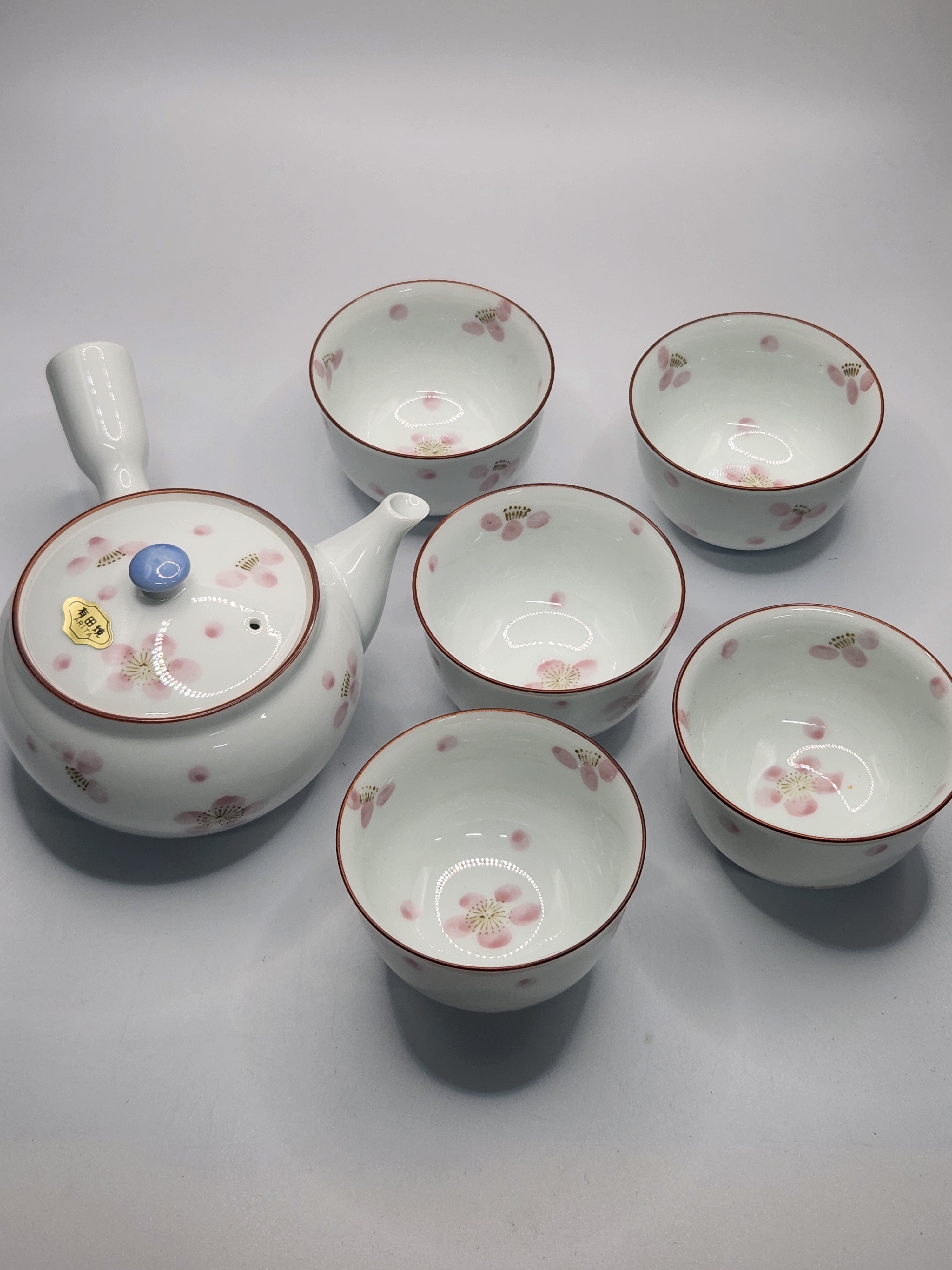 Kutani Ware Hand-Painted Floral Teapot Set (1 Teapot + 5 Cups)