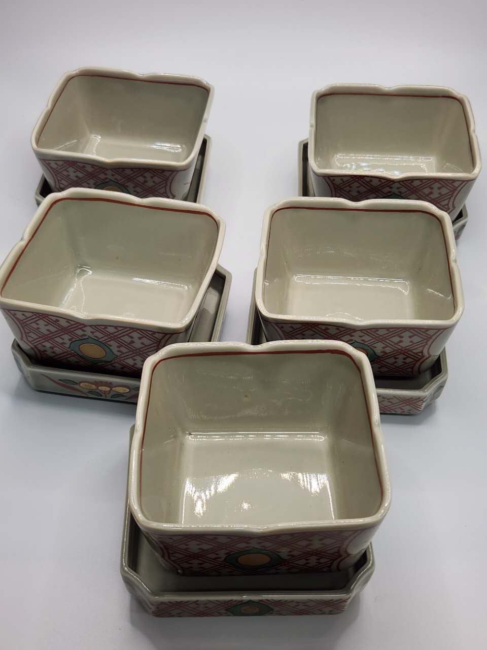 Japanese Vintage Square Ceramic Bowl Set