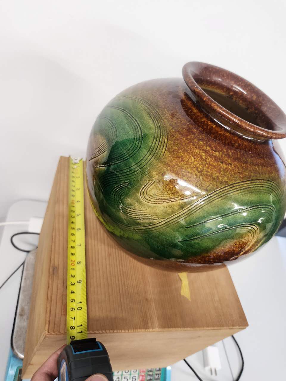 Handcrafted Art Ceramic Vase – Green & Amber Flow Glaze