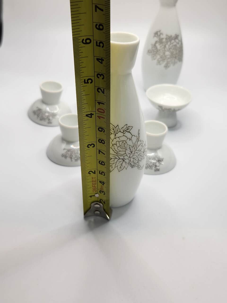 Sake Set with Silver Floral Motif