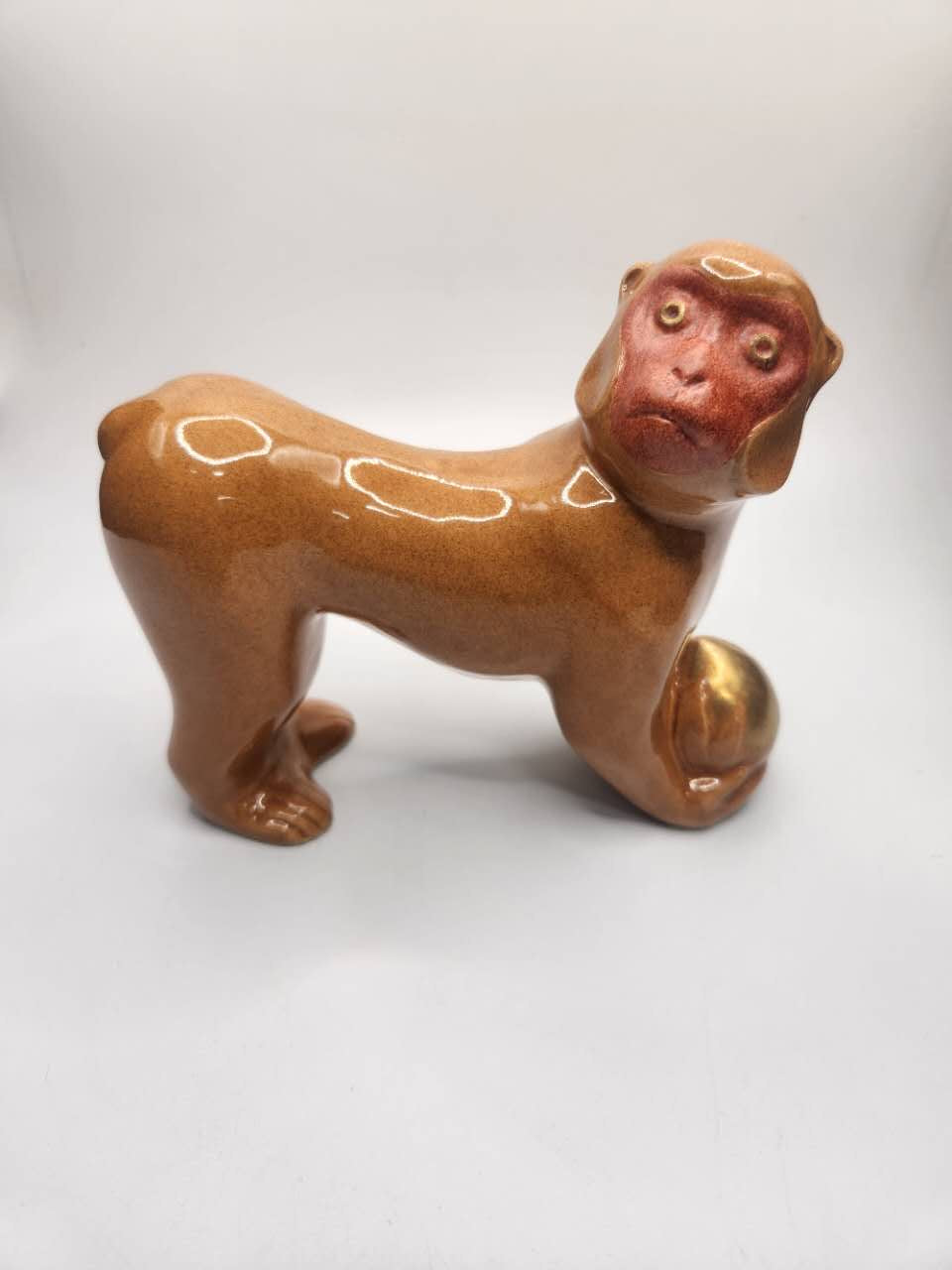 Japanese Glazed Ceramic Monkey Figurine