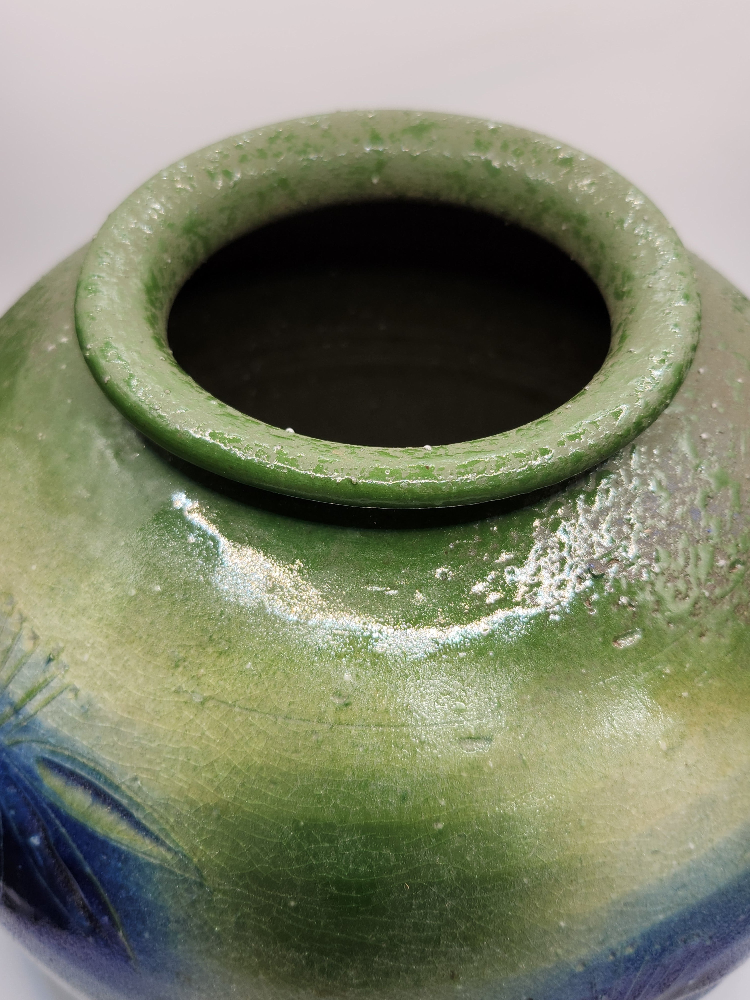 Japanese Handcrafted Green-Glazed Studio Vase