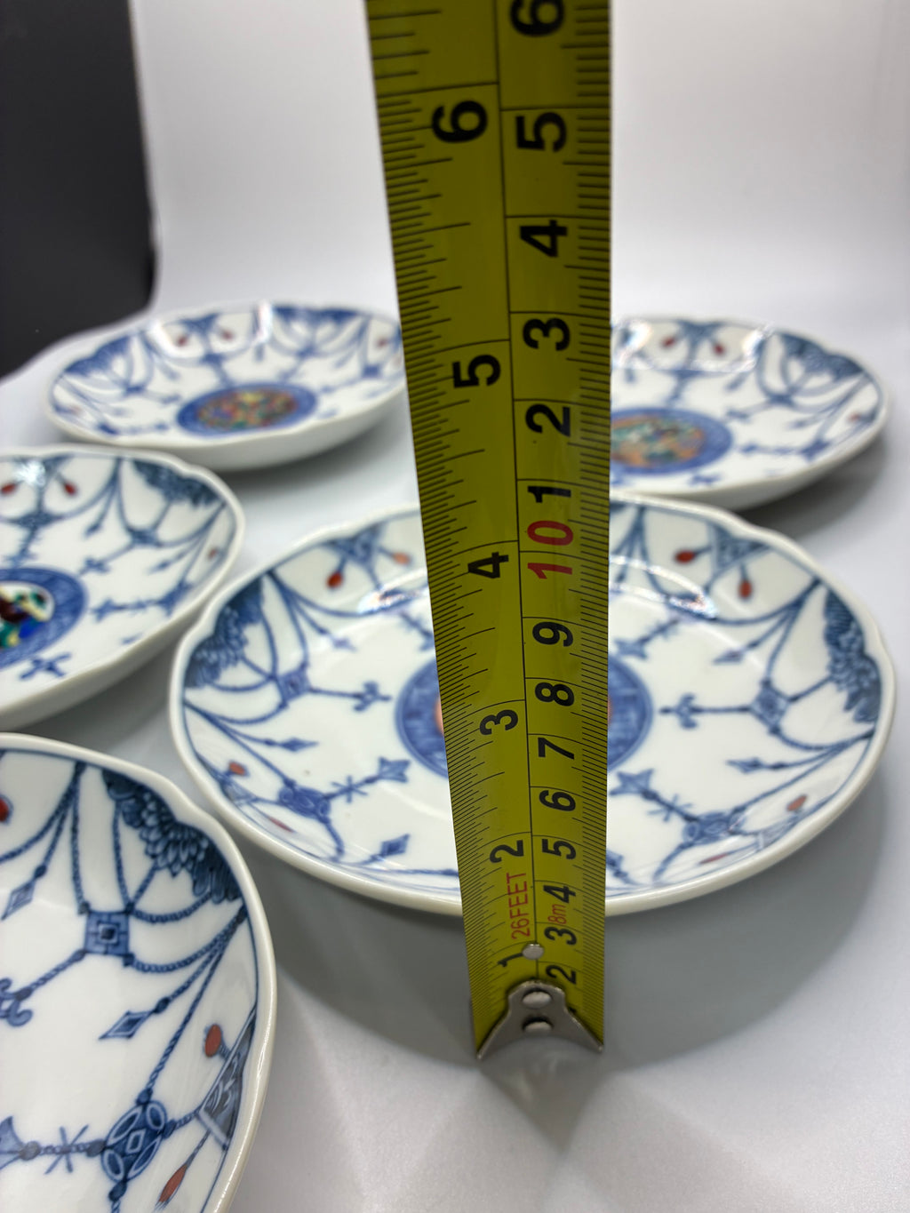 Japanese Mino Ware Small Plates – Set of 5 | Blue & White Porcelain with Box