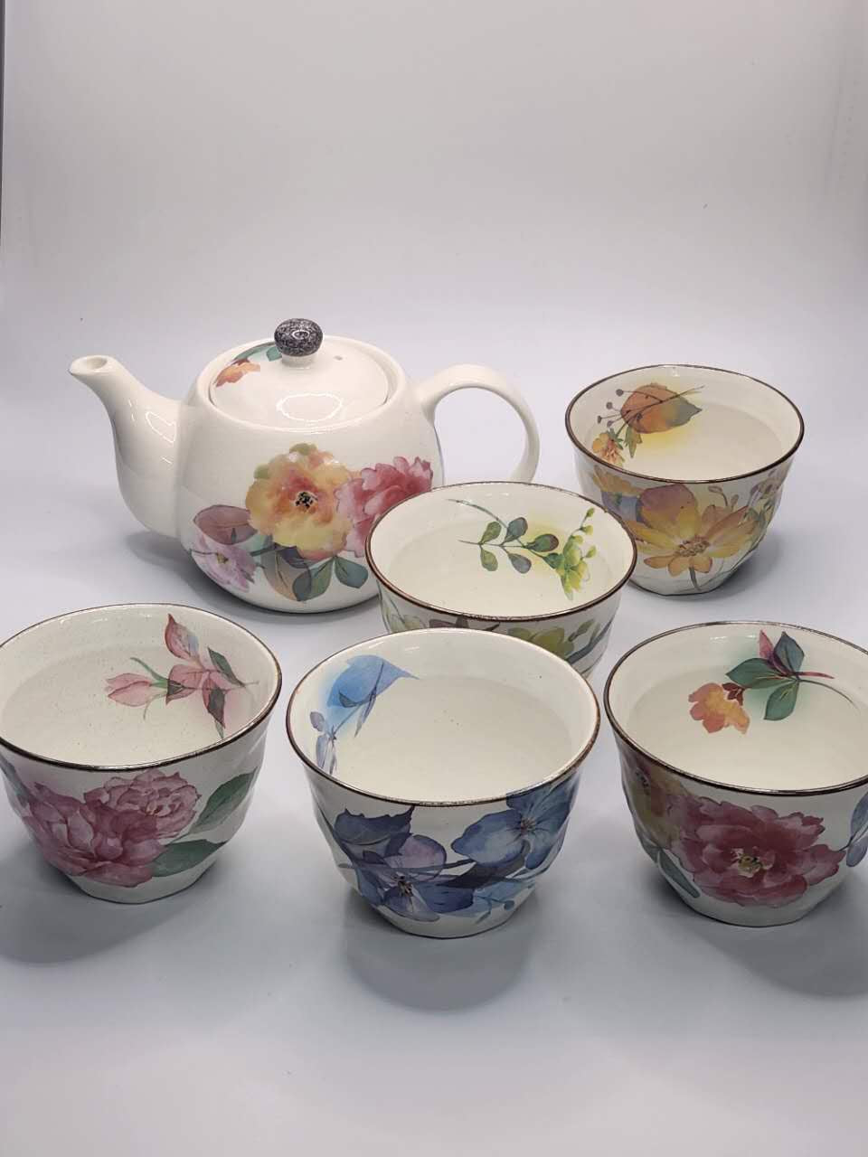 Hand-Painted Floral Japanese Tea Set | Teapot & 5 Cups