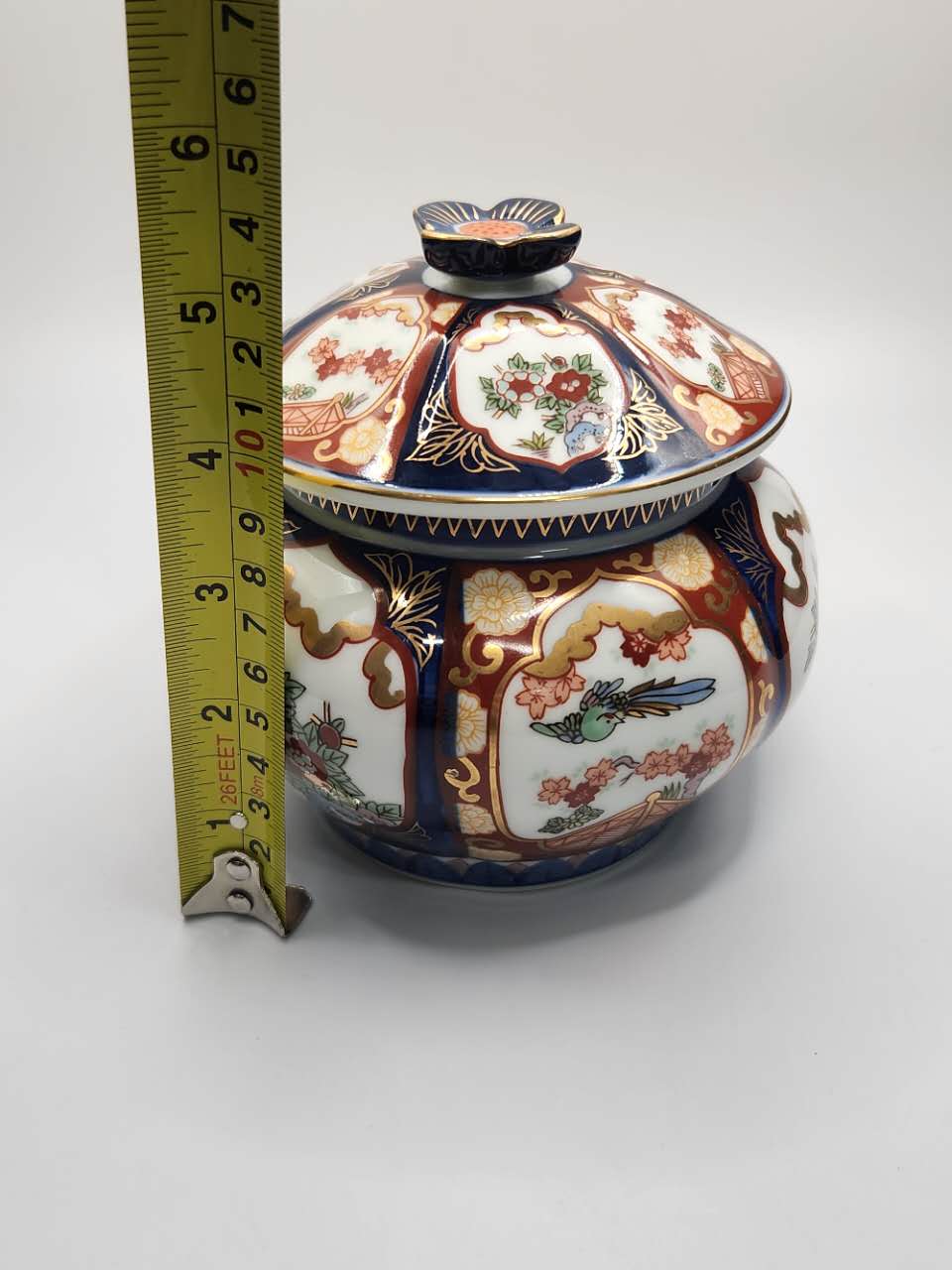 Imari-Style Hand-Painted Lidded Ceramic Jar