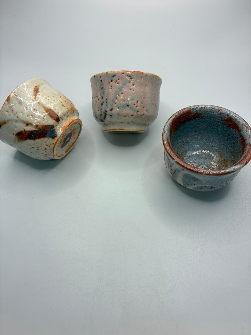 Handcrafted Shino Glaze Ceramic Sake Cups – Set of 3