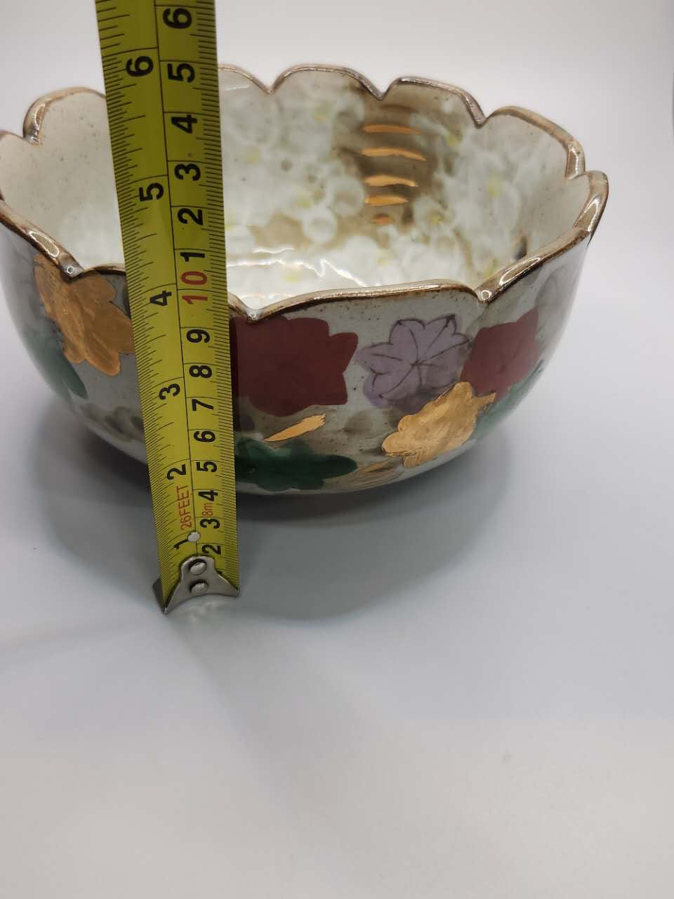 Hand-Painted Floral Scalloped Bowl with Gilded Rim