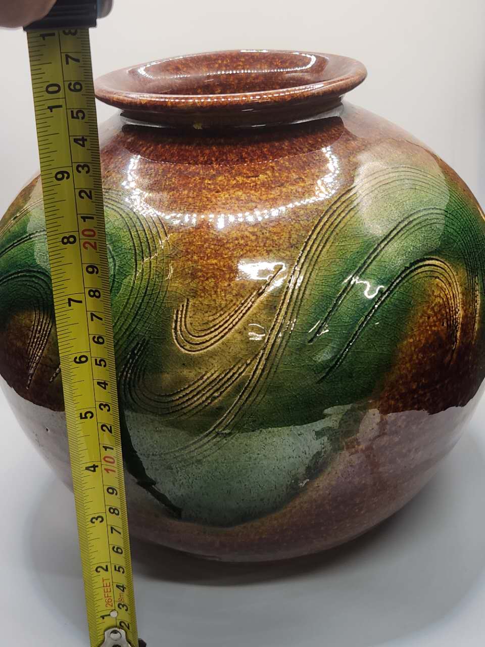 Handcrafted Art Ceramic Vase – Green & Amber Flow Glaze