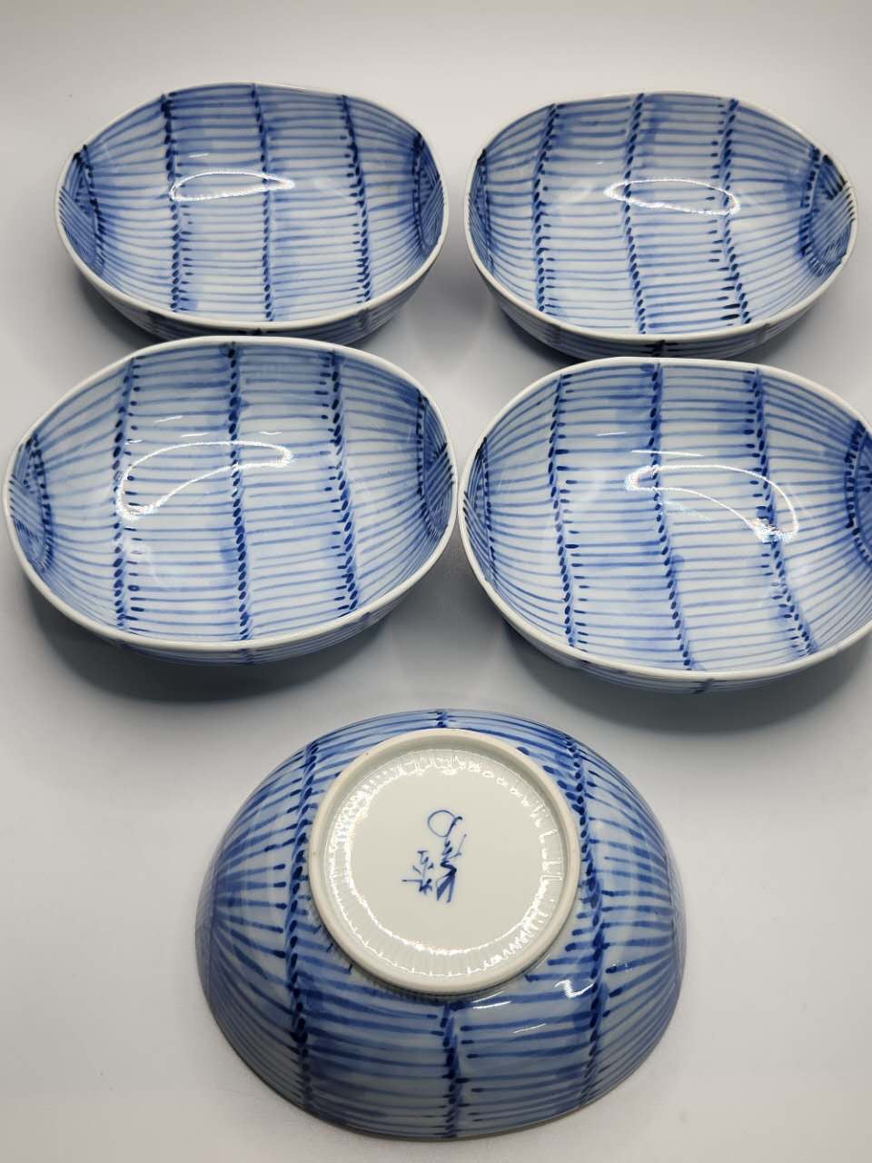Blue & White Hand-Painted Ceramic Bowl Set
