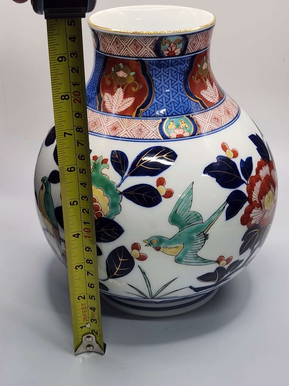 Japanese Hand-Painted Floral & Bird Porcelain Vase