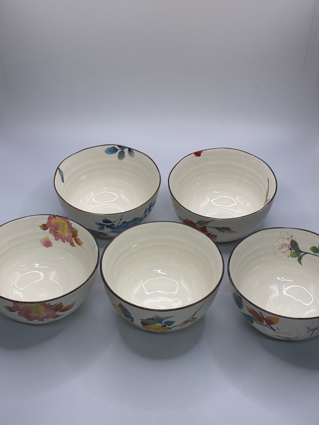 Mino Ware Floral Ceramic Bowl Set (5-Piece) – Japanese Style Tableware