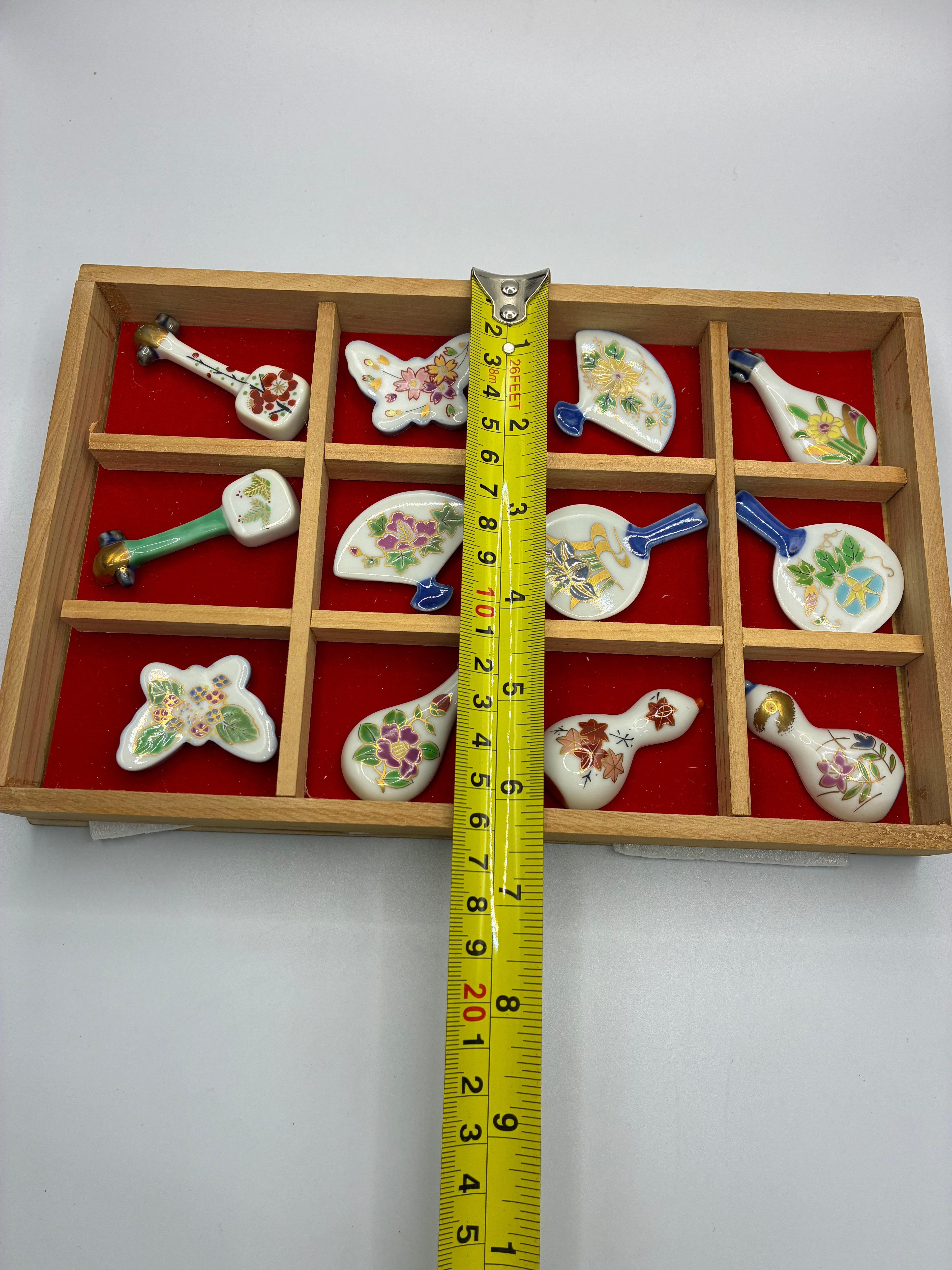 Kutani Ware Hand-Painted Chopstick Rest Set | 12 Pieces (Mixed Designs)