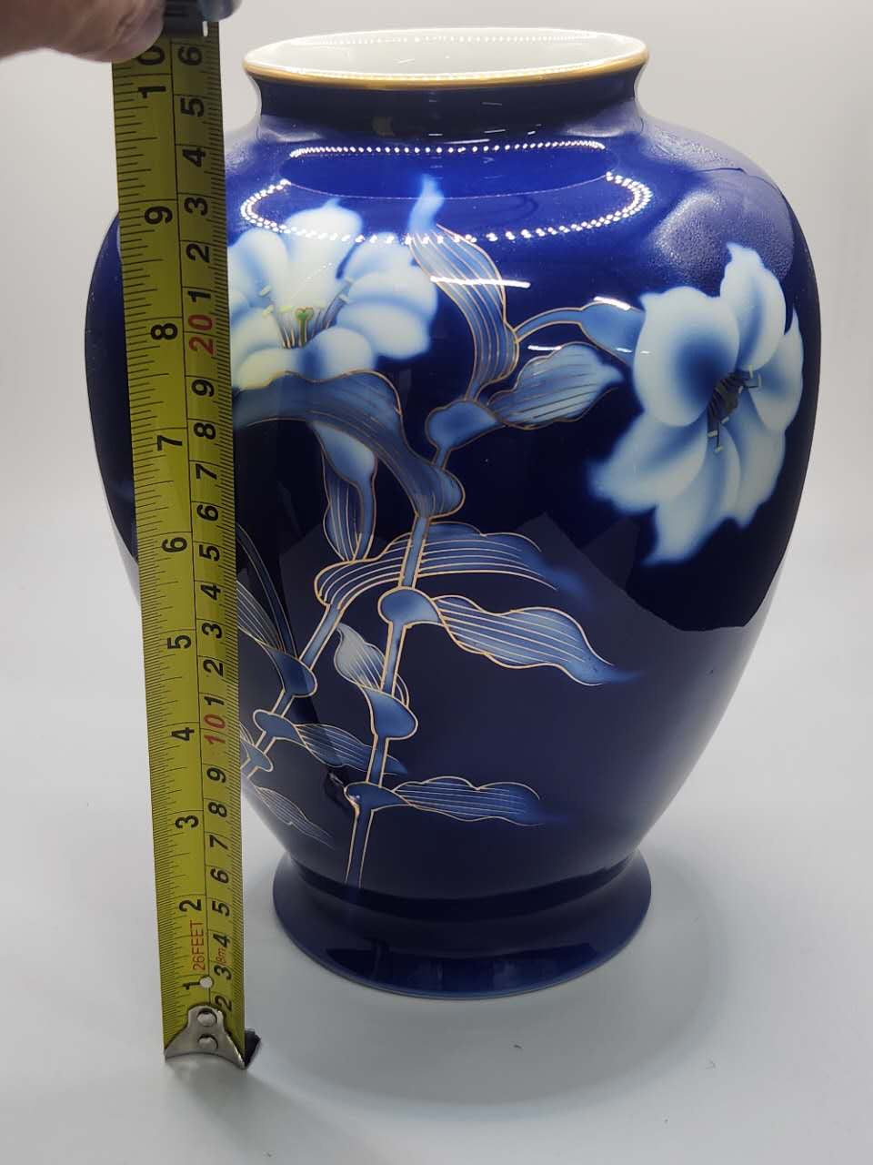 Fukagawa Porcelain Hand-Painted Cobalt Blue Floral Vase