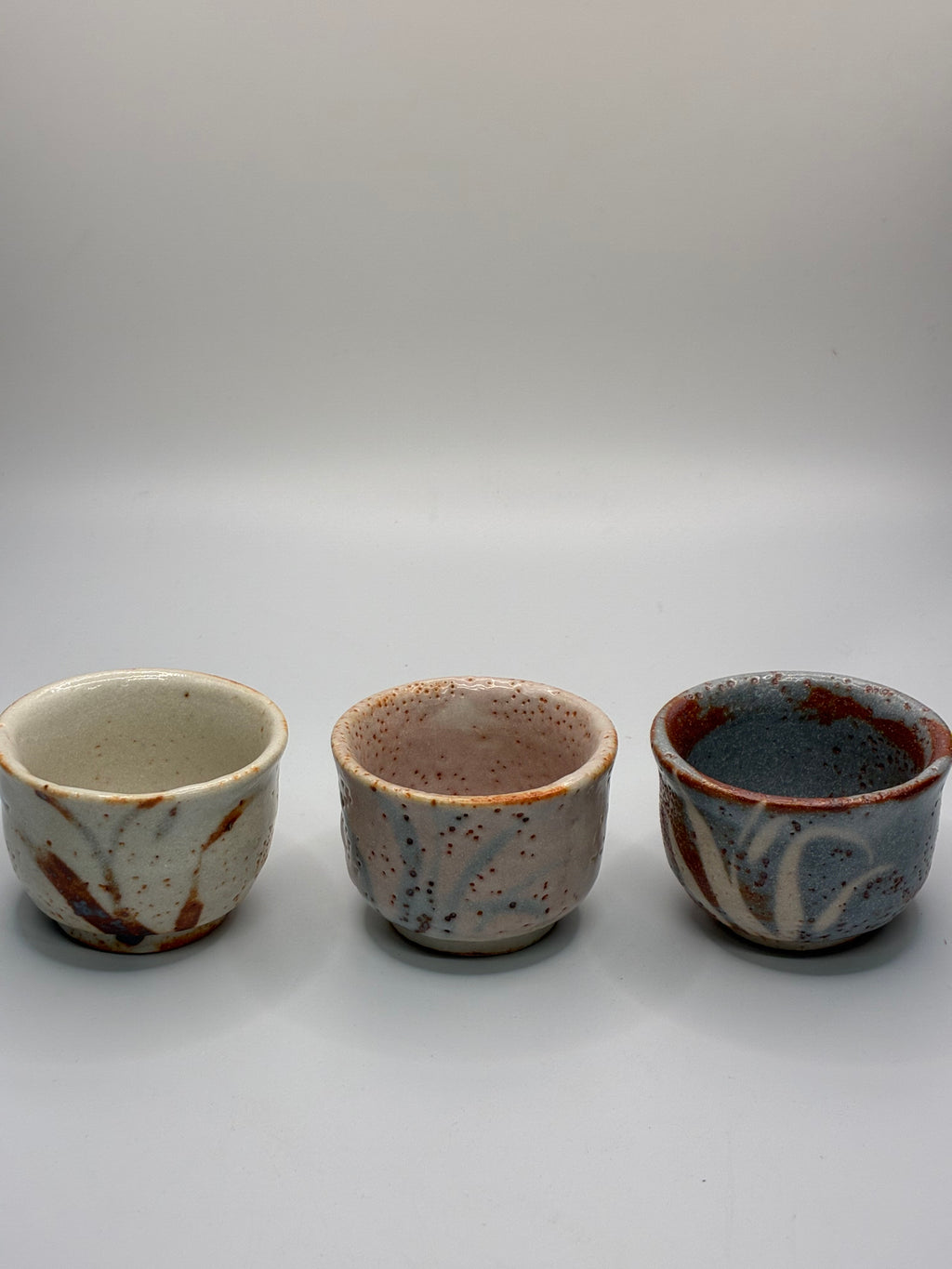 Handcrafted Shino Glaze Ceramic Sake Cups – Set of 3