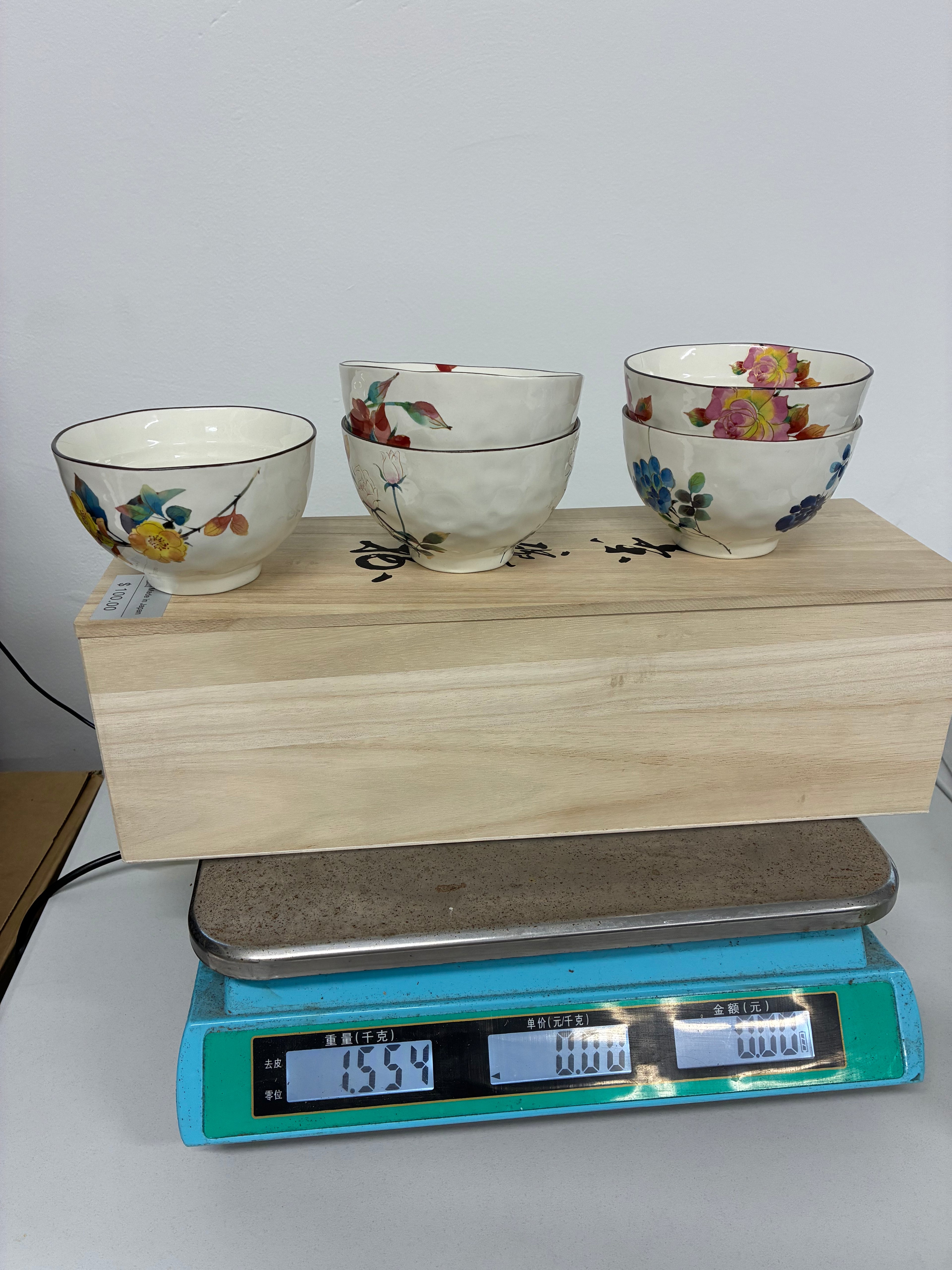 Mino Ware Floral Ceramic Bowl Set (5-Piece) – Japanese Style Tableware