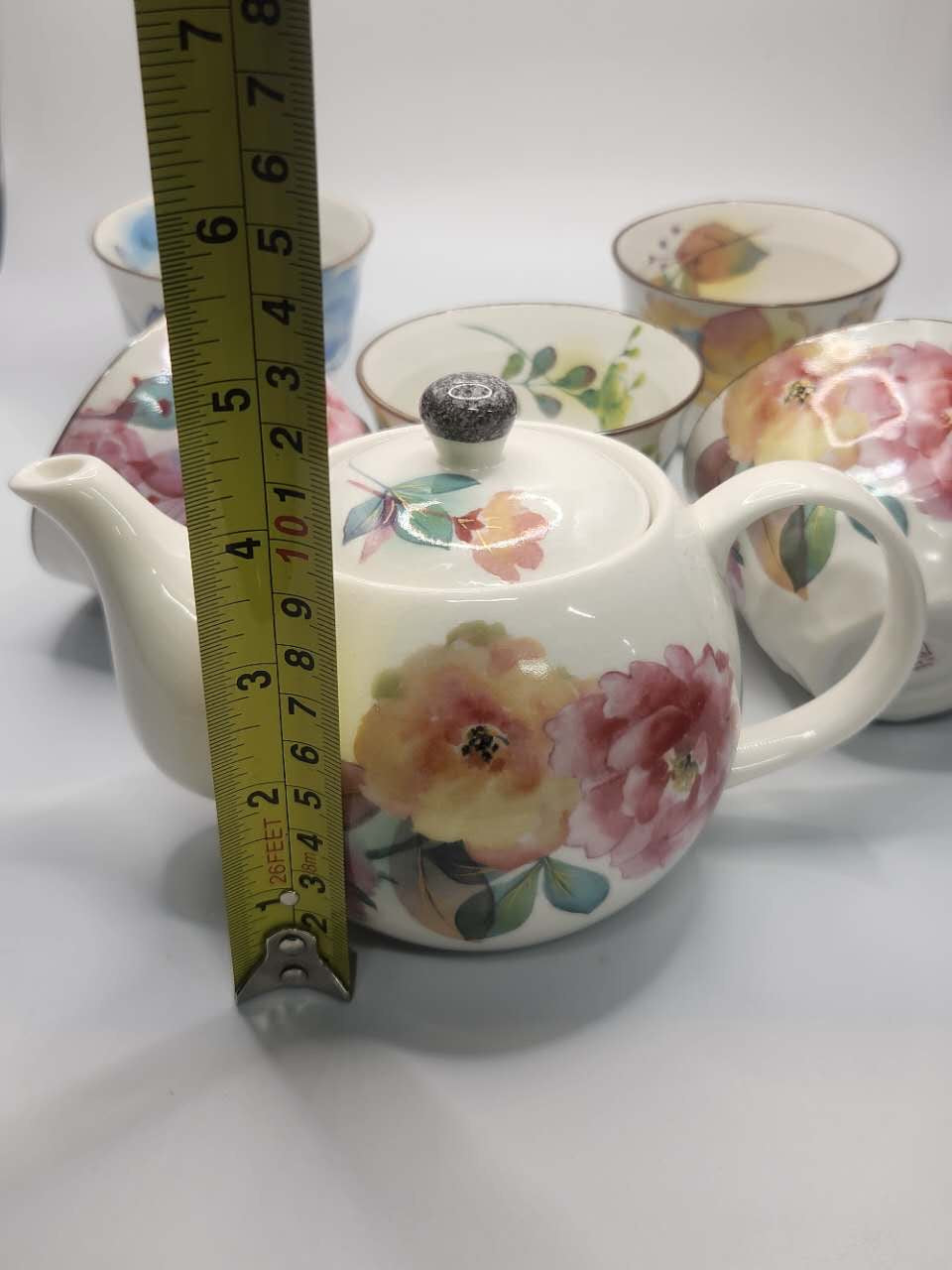 Hand-Painted Floral Japanese Tea Set | Teapot & 5 Cups