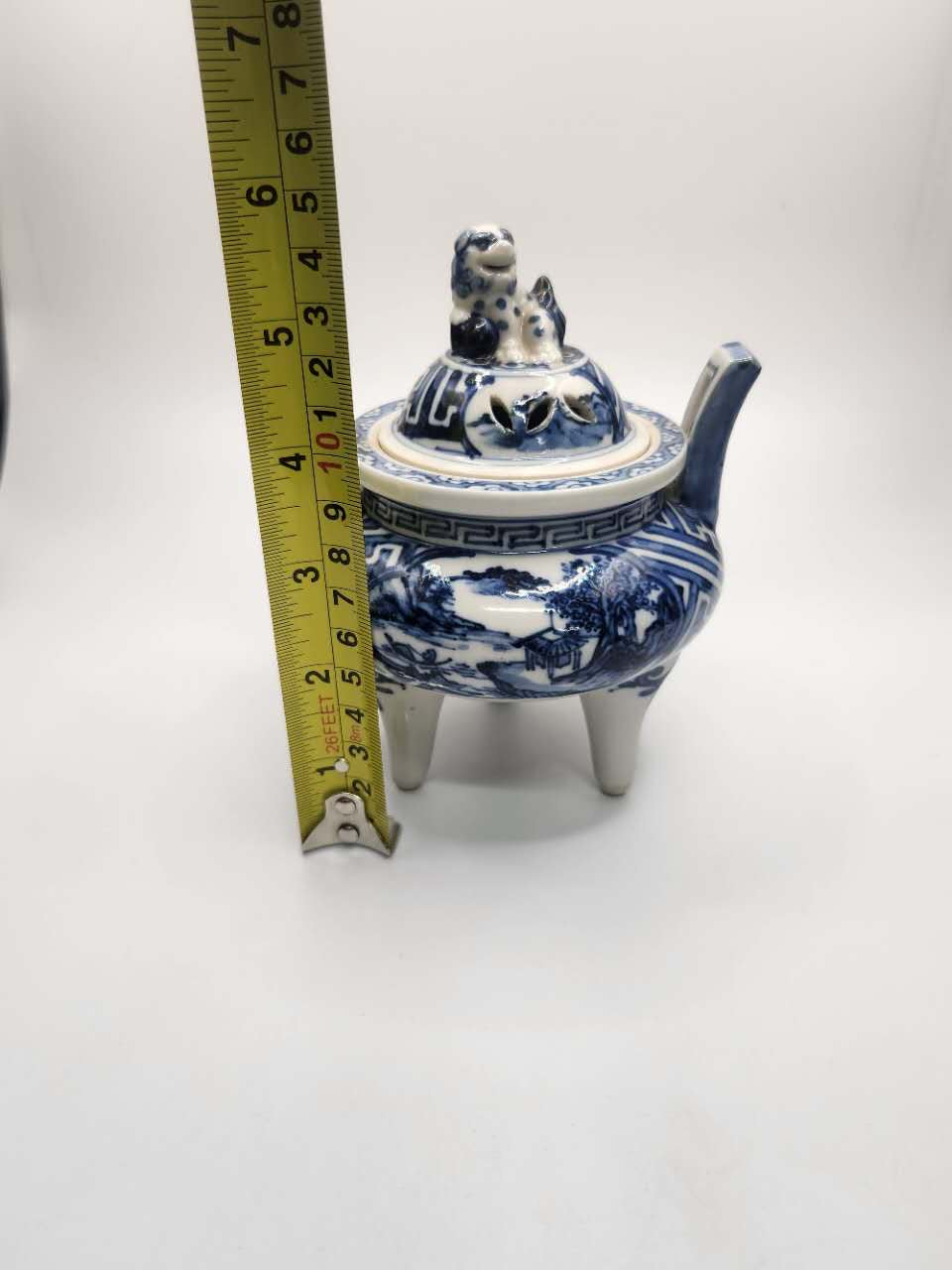 Blue & White Lion-Handle Tripod Incense Burner