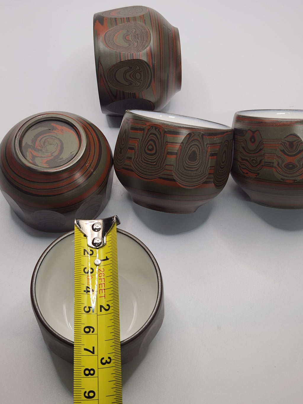 Japanese Hand-Carved Ceramic Sake Cups Set (5 pcs