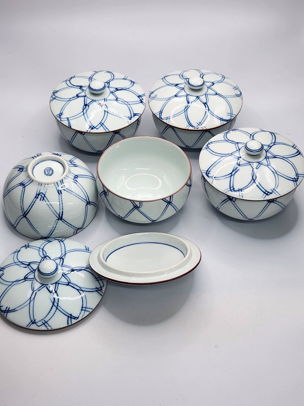 Heirloom Japanese Blue & White Lidded Bowls