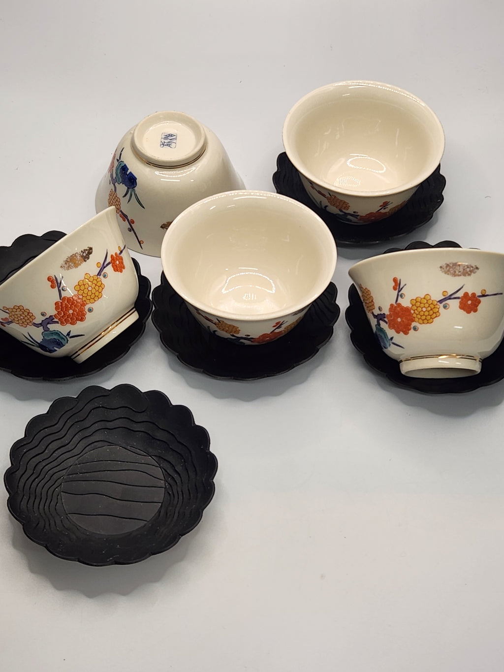 Kutani Ware Hand-Painted Tea Cups · Set of 5