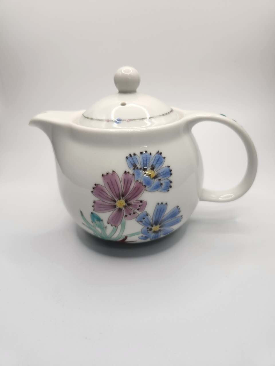 Japanese Hand-Painted Floral Ceramic Teapot with Built-in Strainer