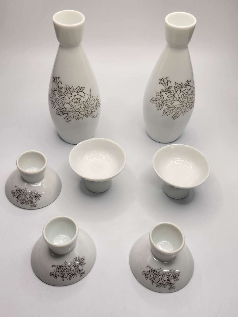 Sake Set with Silver Floral Motif