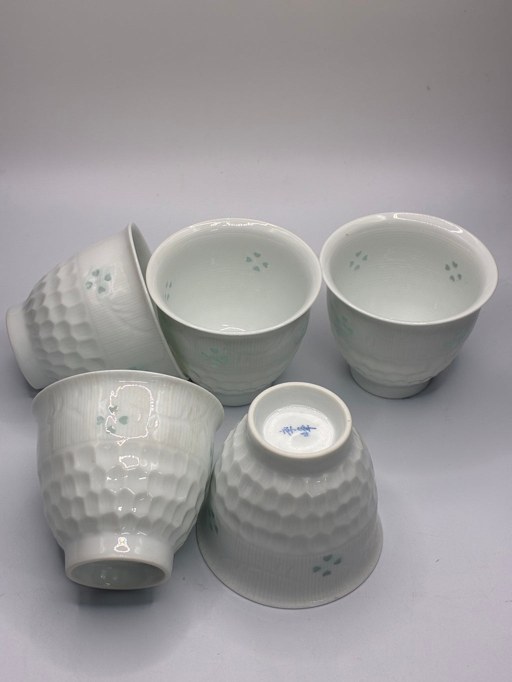 White Porcelain Rice Grain Tea Cup Set (5-Piece) – Translucent Pierced Design