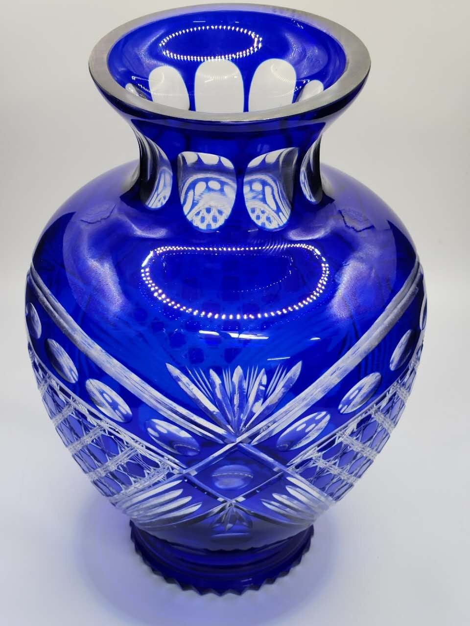 Vintage Cobalt Blue Cut Crystal Vase