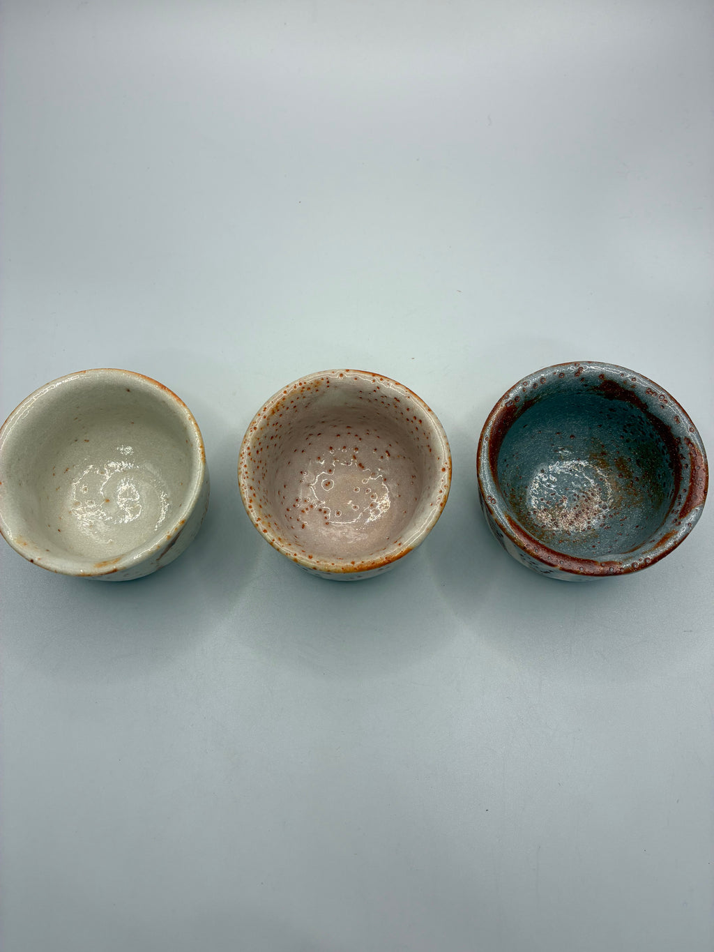 Handcrafted Shino Glaze Ceramic Sake Cups – Set of 3