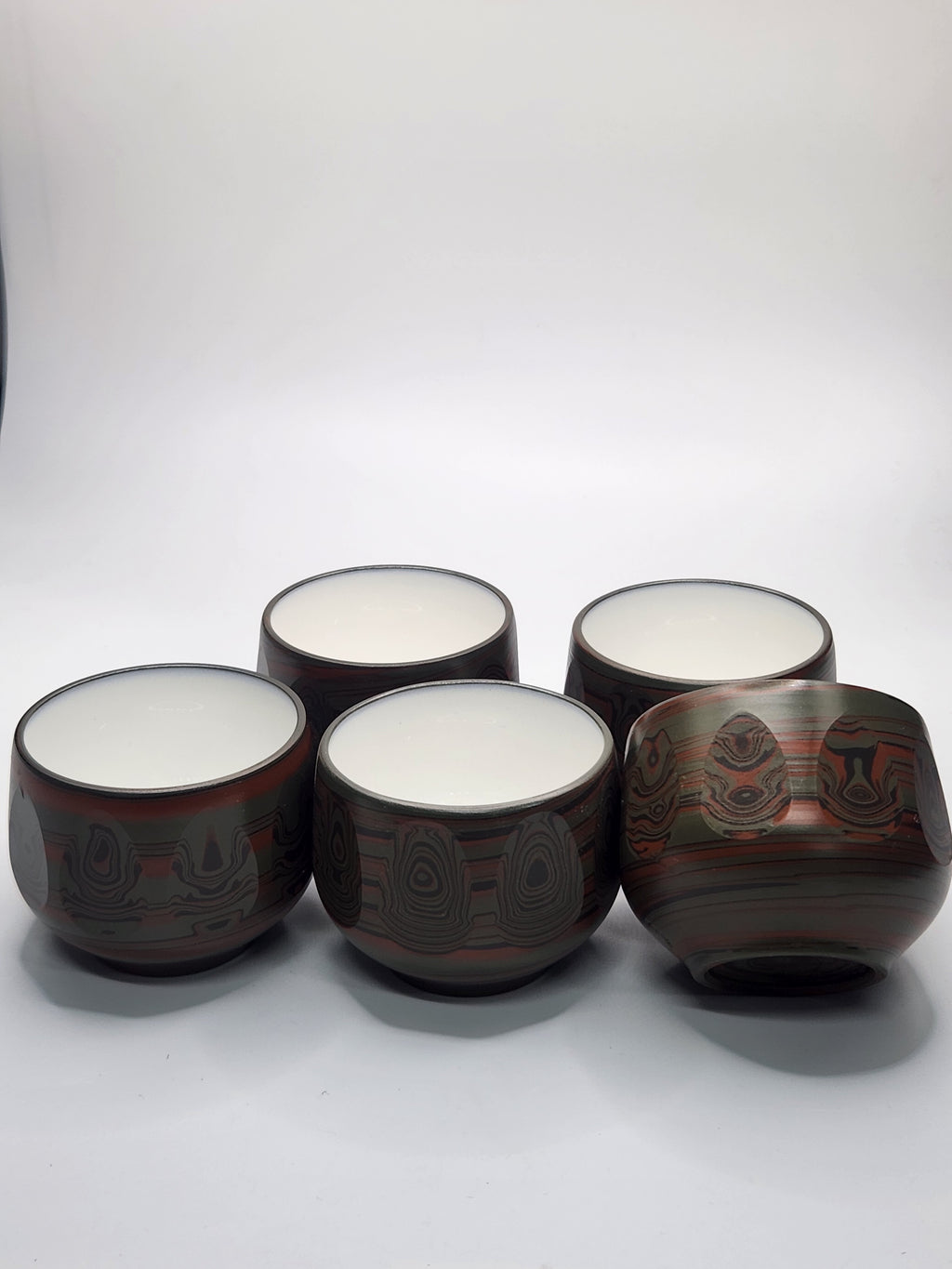 Japanese Hand-Carved Ceramic Sake Cups Set (5 pcs