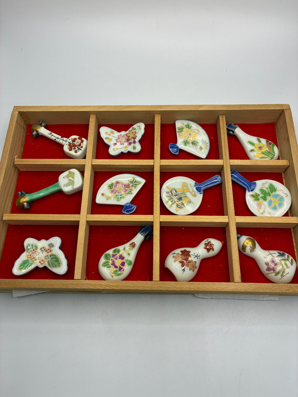 Kutani Ware Hand-Painted Chopstick Rest Set | 12 Pieces (Mixed Designs)