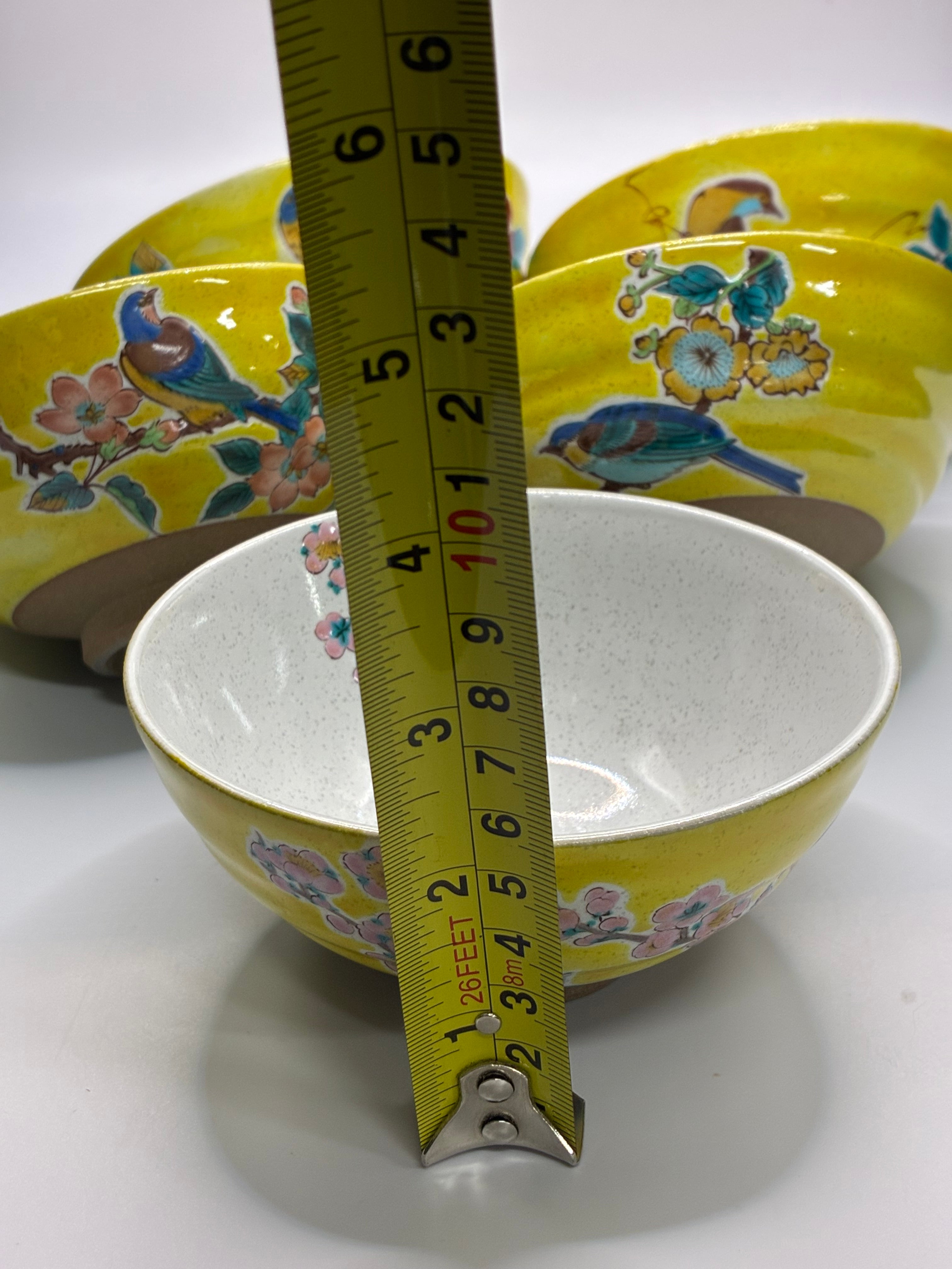 Kutani Ware Yellow-Glazed Hand-Painted Ceramic Bowl Set (5-Piece) – Japanese Tableware