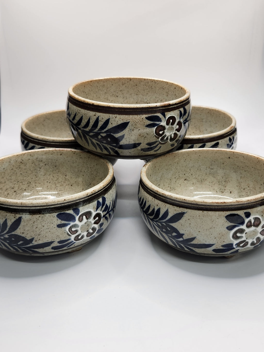Japanese Blue & White Ceramic Bowl Set (Set of 5)