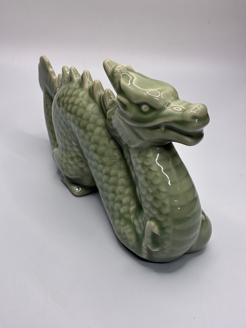 Handcrafted Green Glazed Ceramic Dragon Figurine