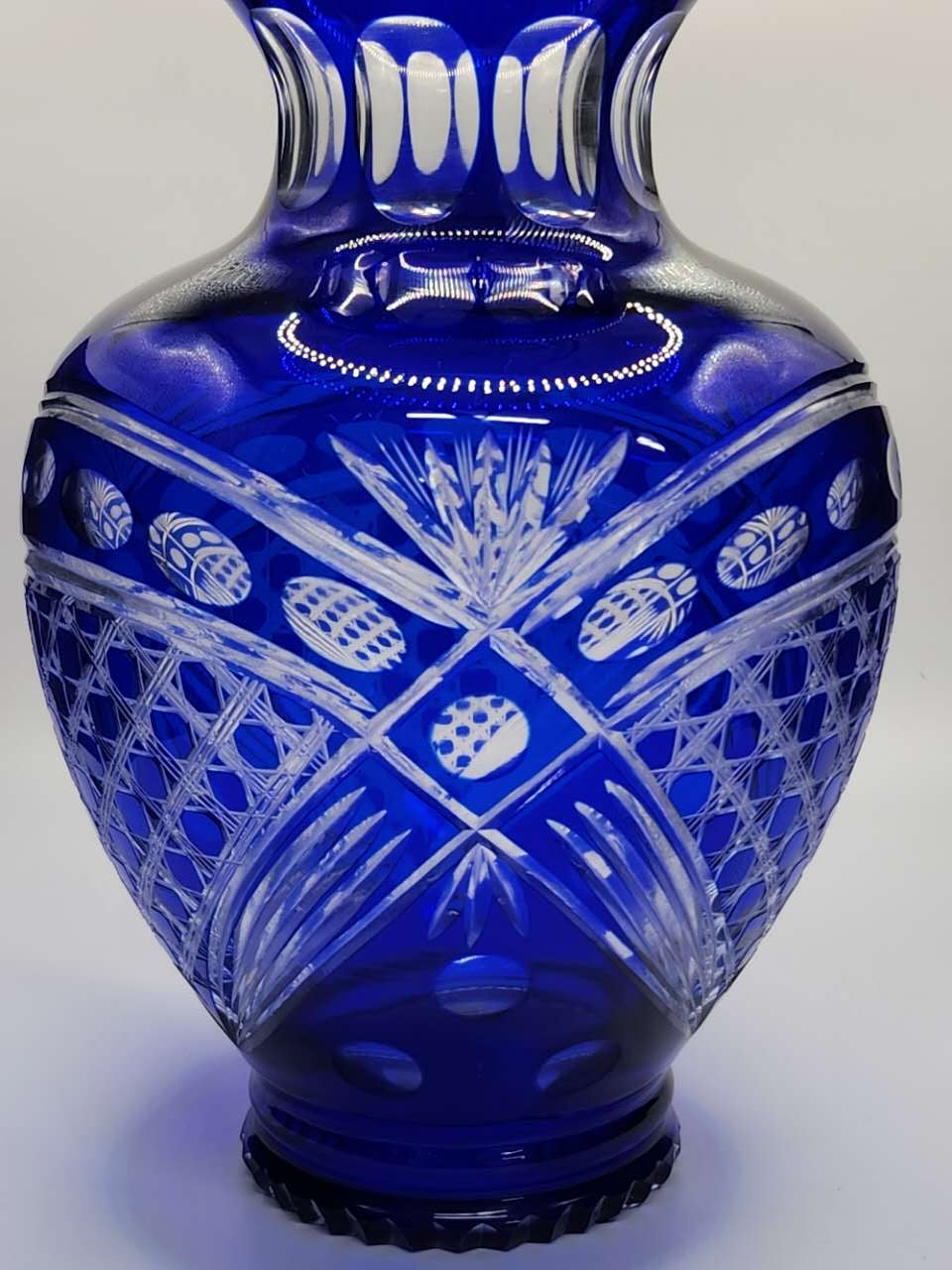 Vintage Cobalt Blue Cut Crystal Vase