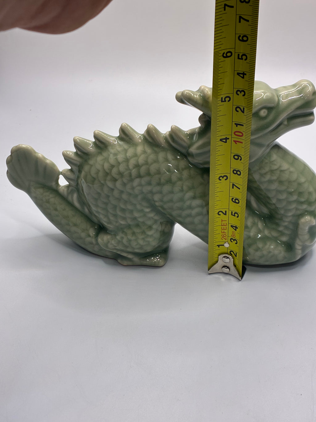 Handcrafted Green Glazed Ceramic Dragon Figurine