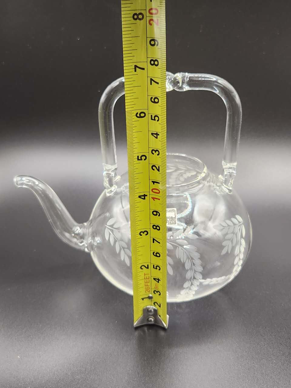 Hand-Etched Floral Clear Glass Teapot