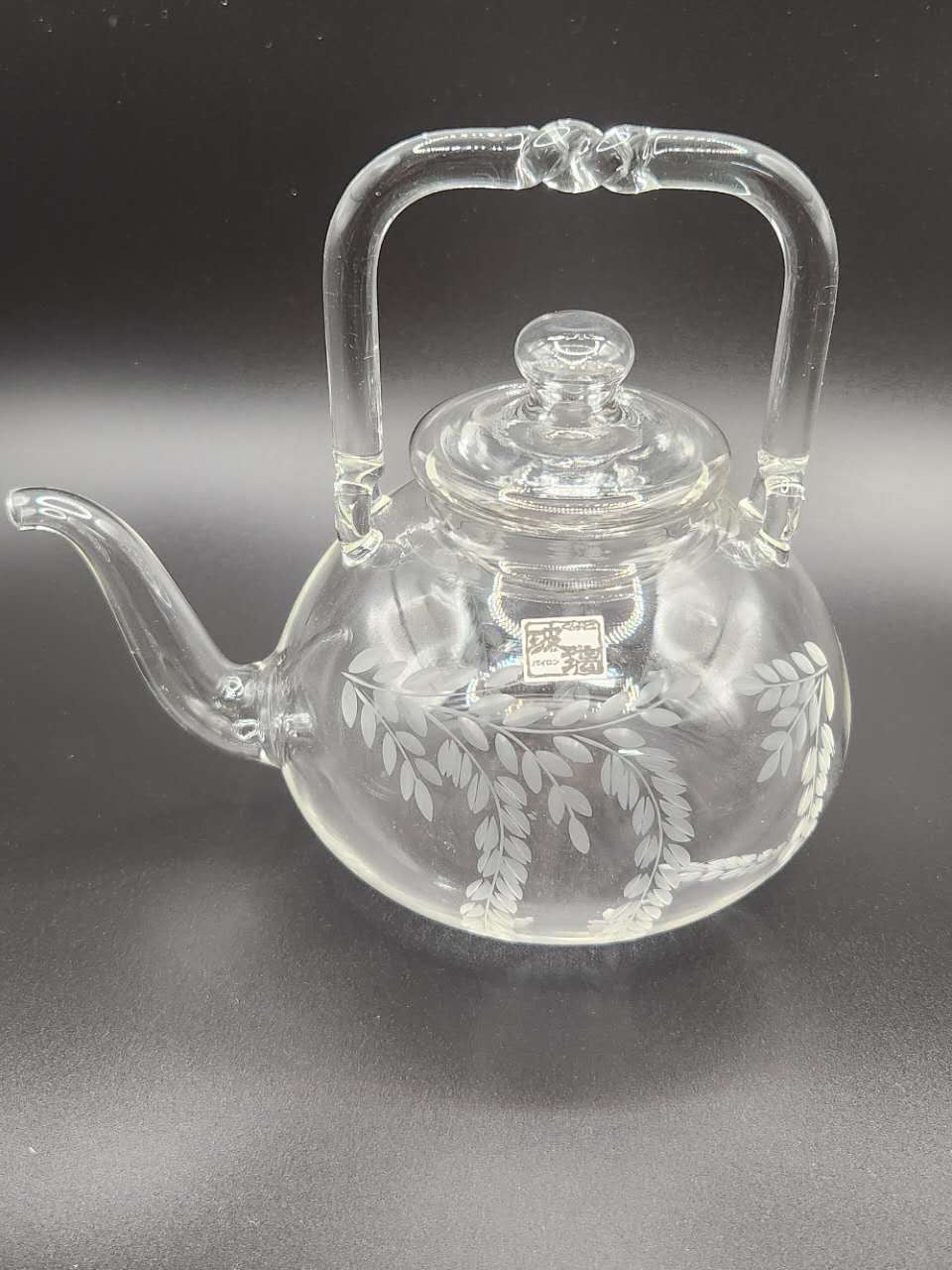 Hand-Etched Floral Clear Glass Teapot