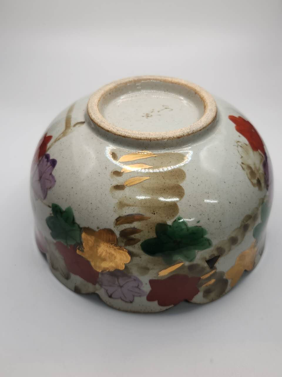 Hand-Painted Floral Scalloped Bowl with Gilded Rim