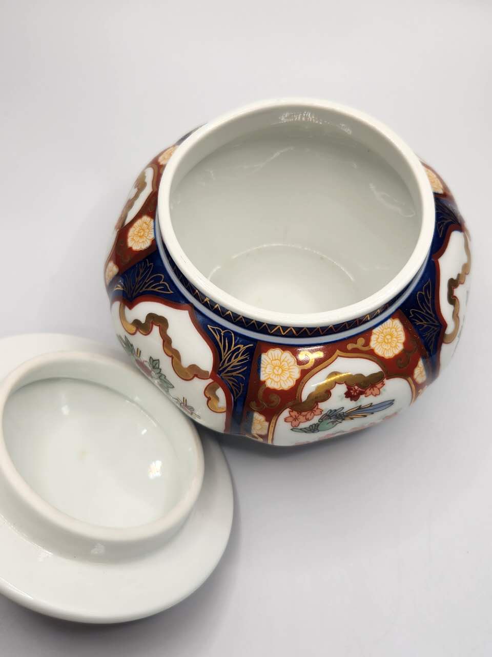 Imari-Style Hand-Painted Lidded Ceramic Jar
