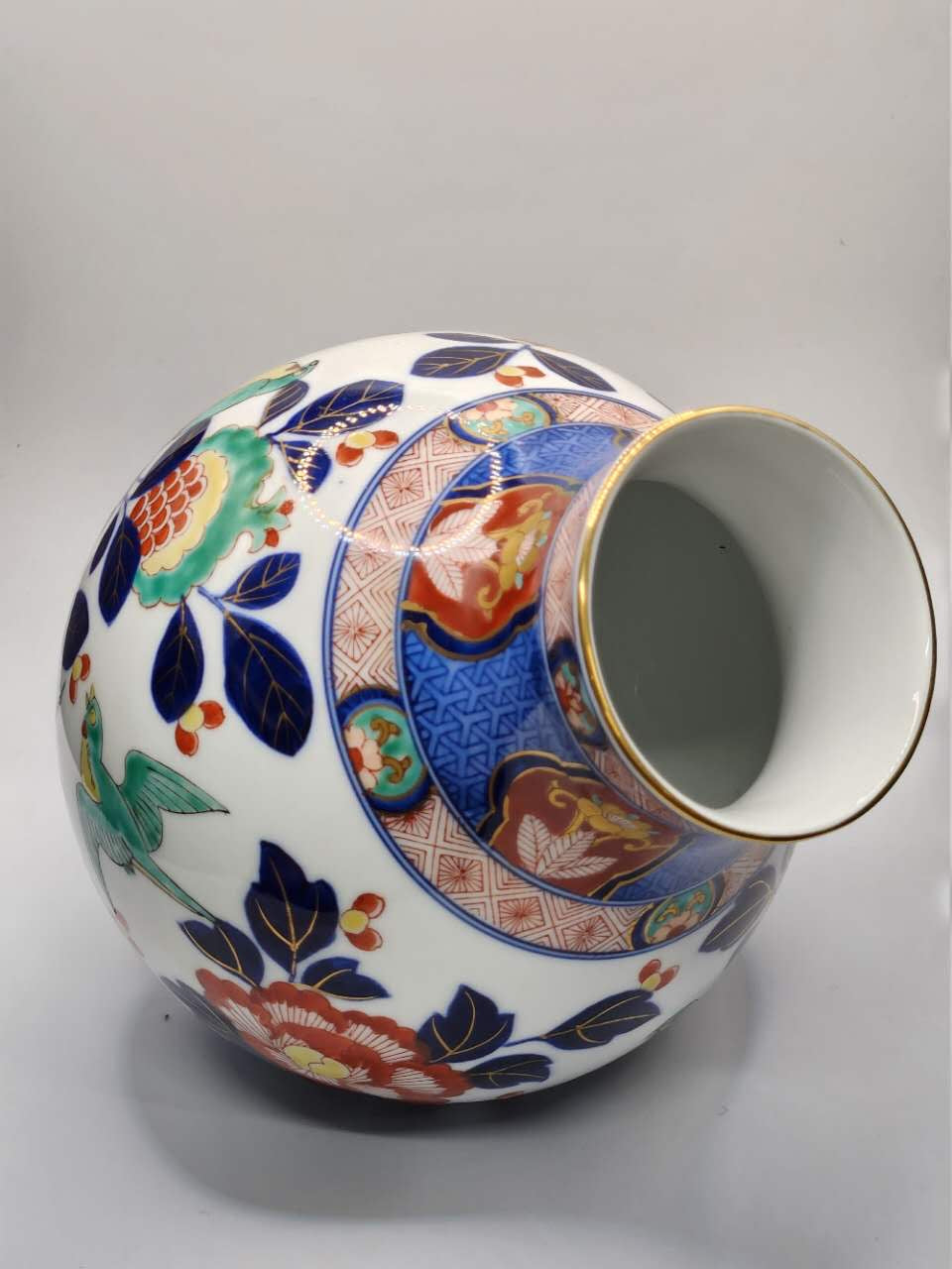 Japanese Hand-Painted Floral & Bird Porcelain Vase