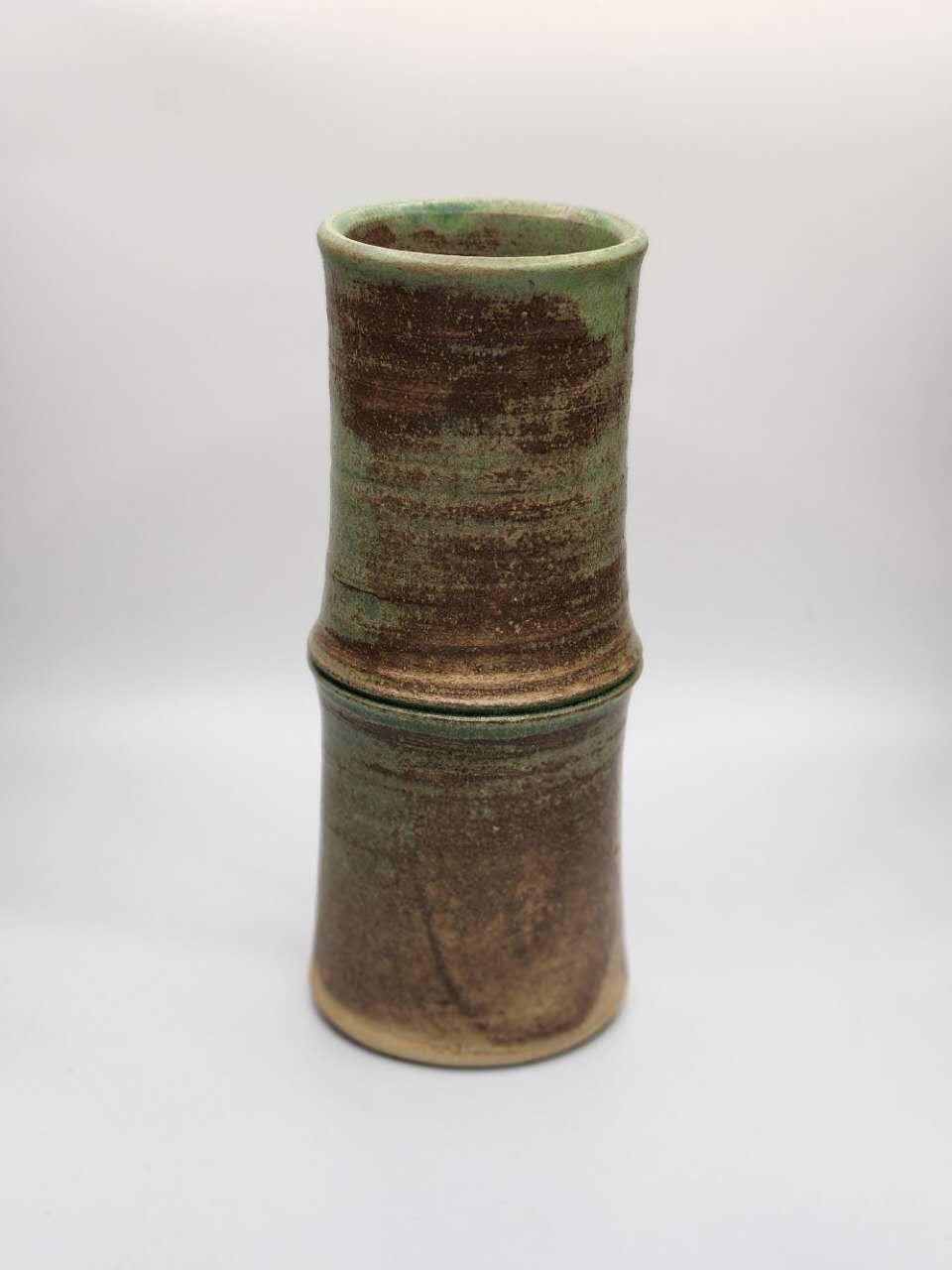 Japanese Handcrafted Green Glazed Stoneware Vase