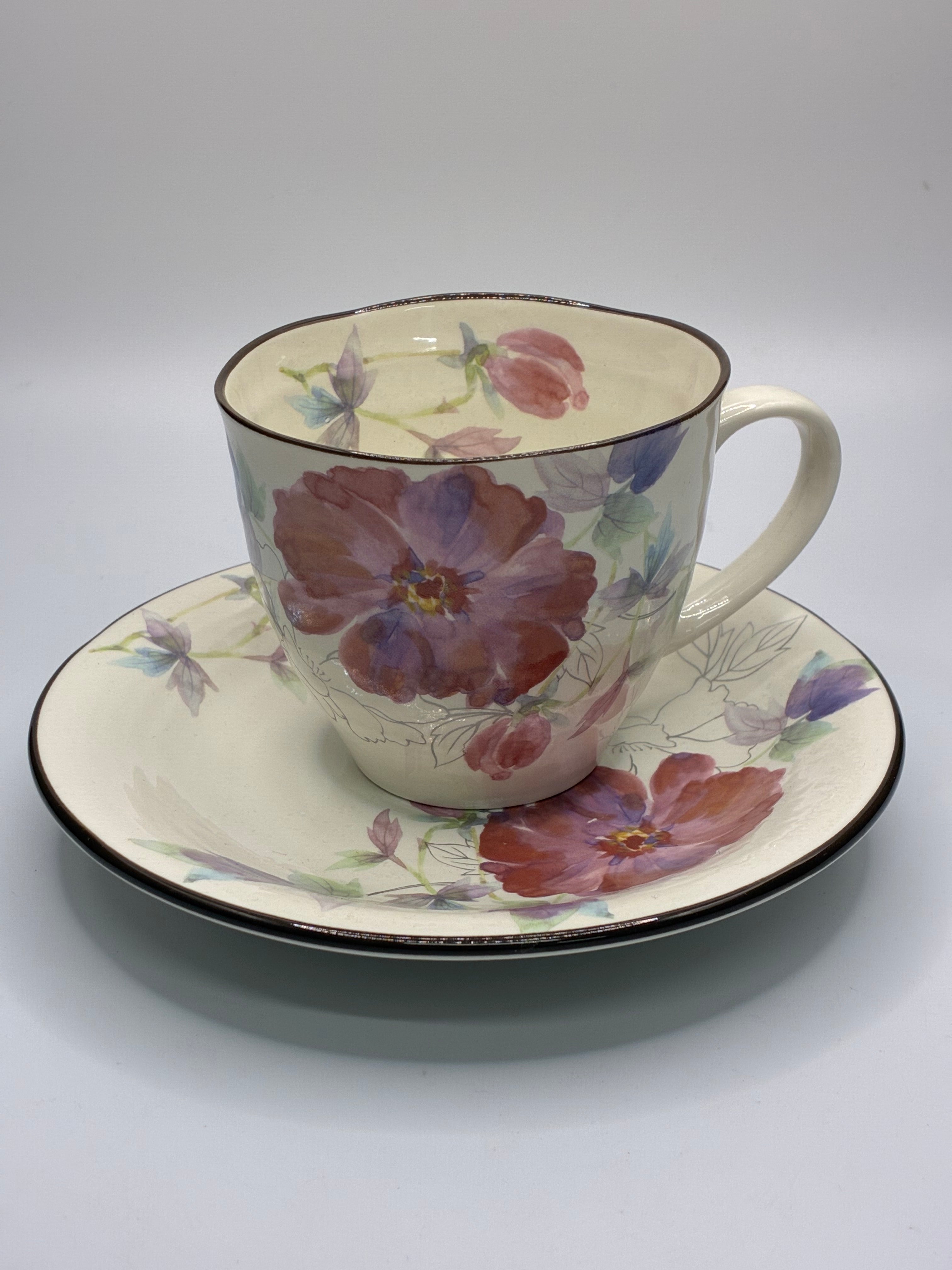 Floral Ceramic Cup & Saucer Set – Elegant Japanese Style Tea & Coffee Set