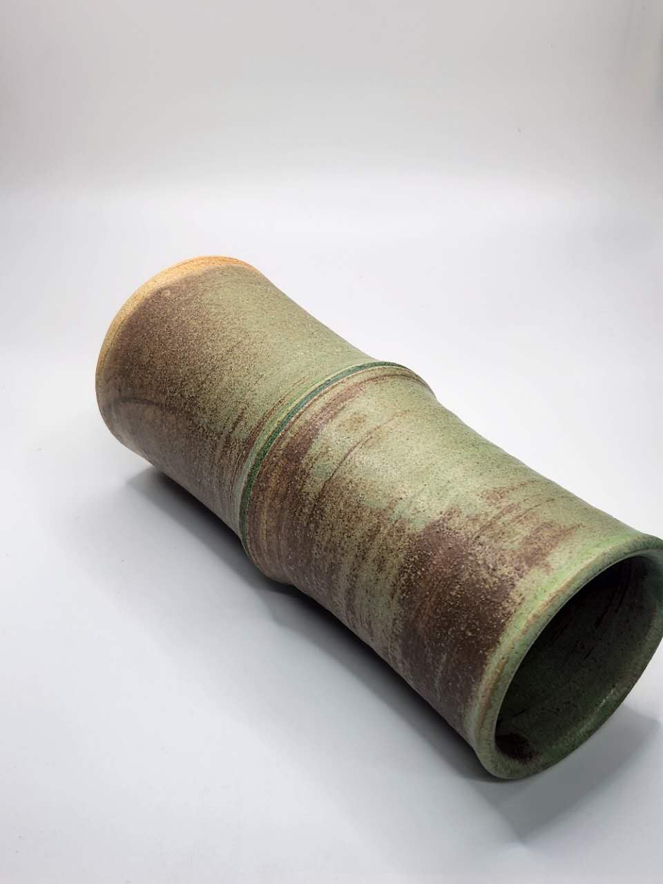 Japanese Handcrafted Green Glazed Stoneware Vase