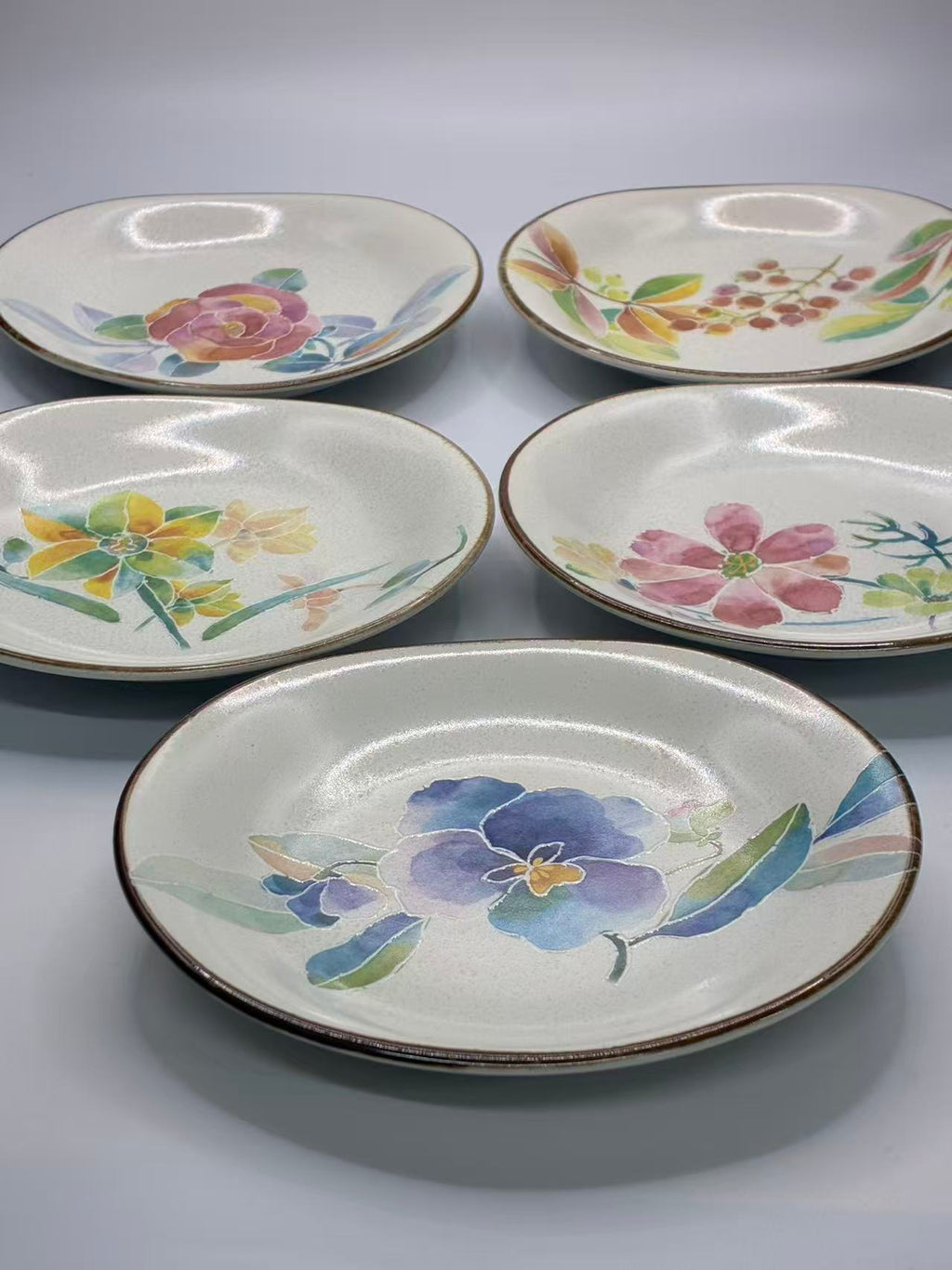 Japanese Mino Ware Ceramic Plates – Set of 5